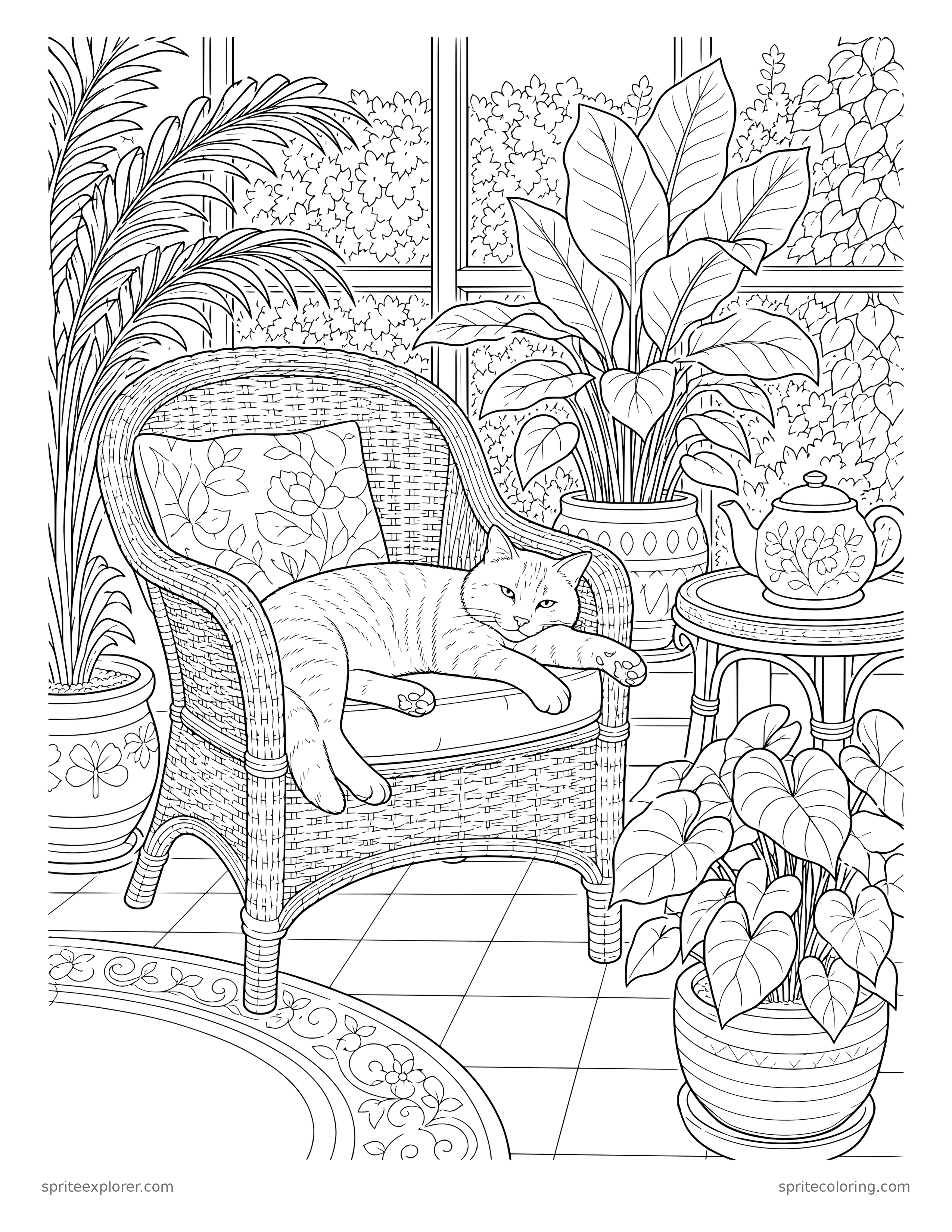Cat in a Sunroom Coloring Page