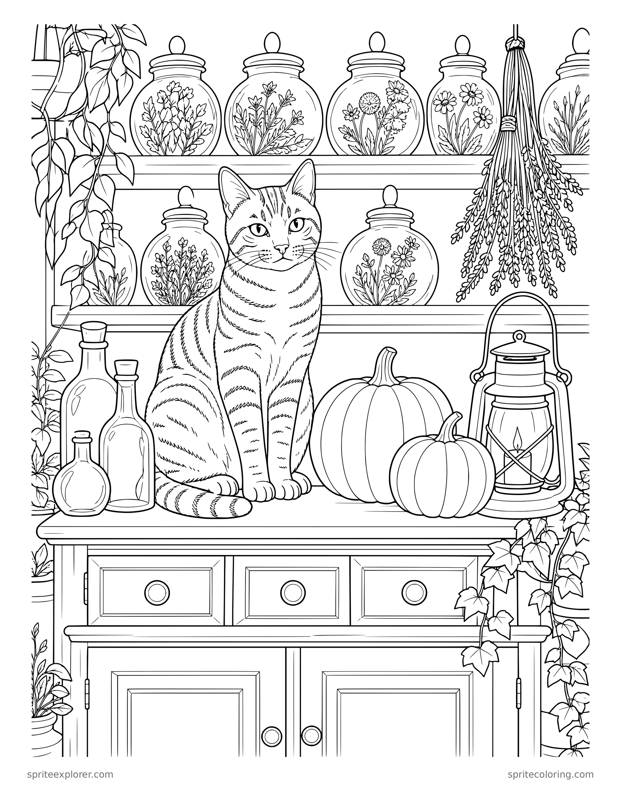 Halloween Cat Apothecary Coloring Page