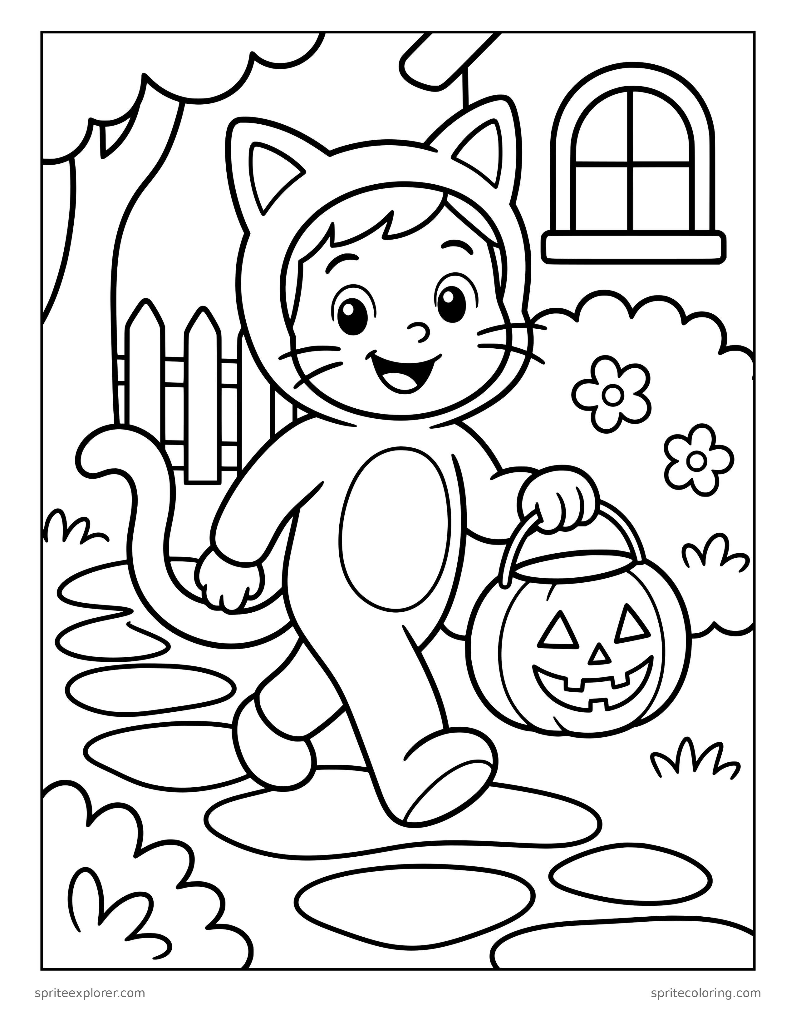 Kid in a Cat Costume Coloring Page