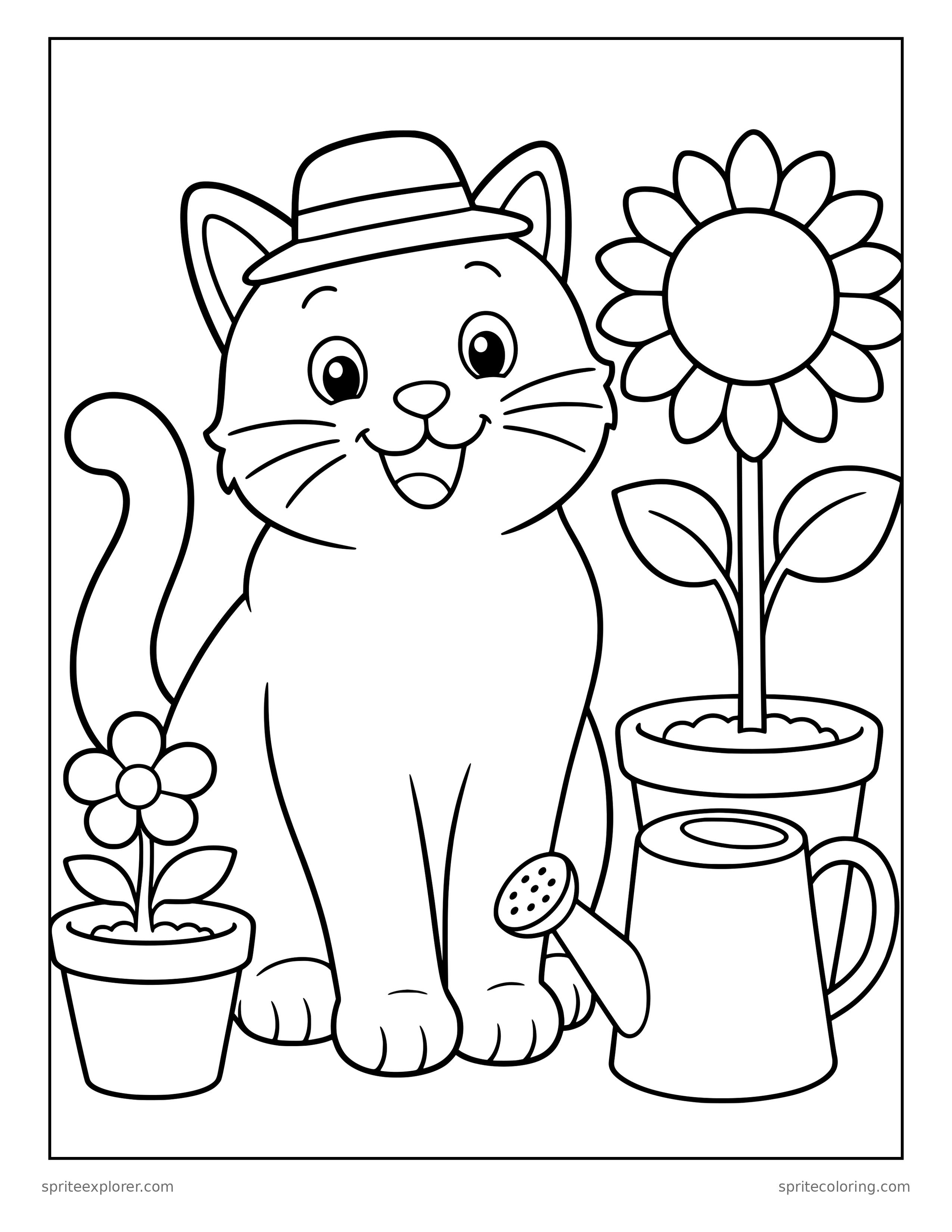 Cat Garden Helper Coloring Page