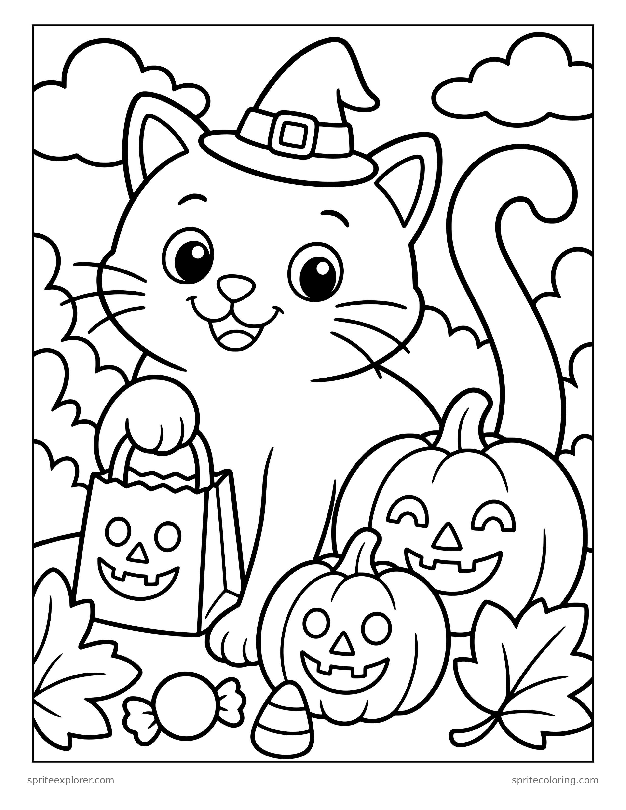 Friendly Halloween Cat Coloring Page