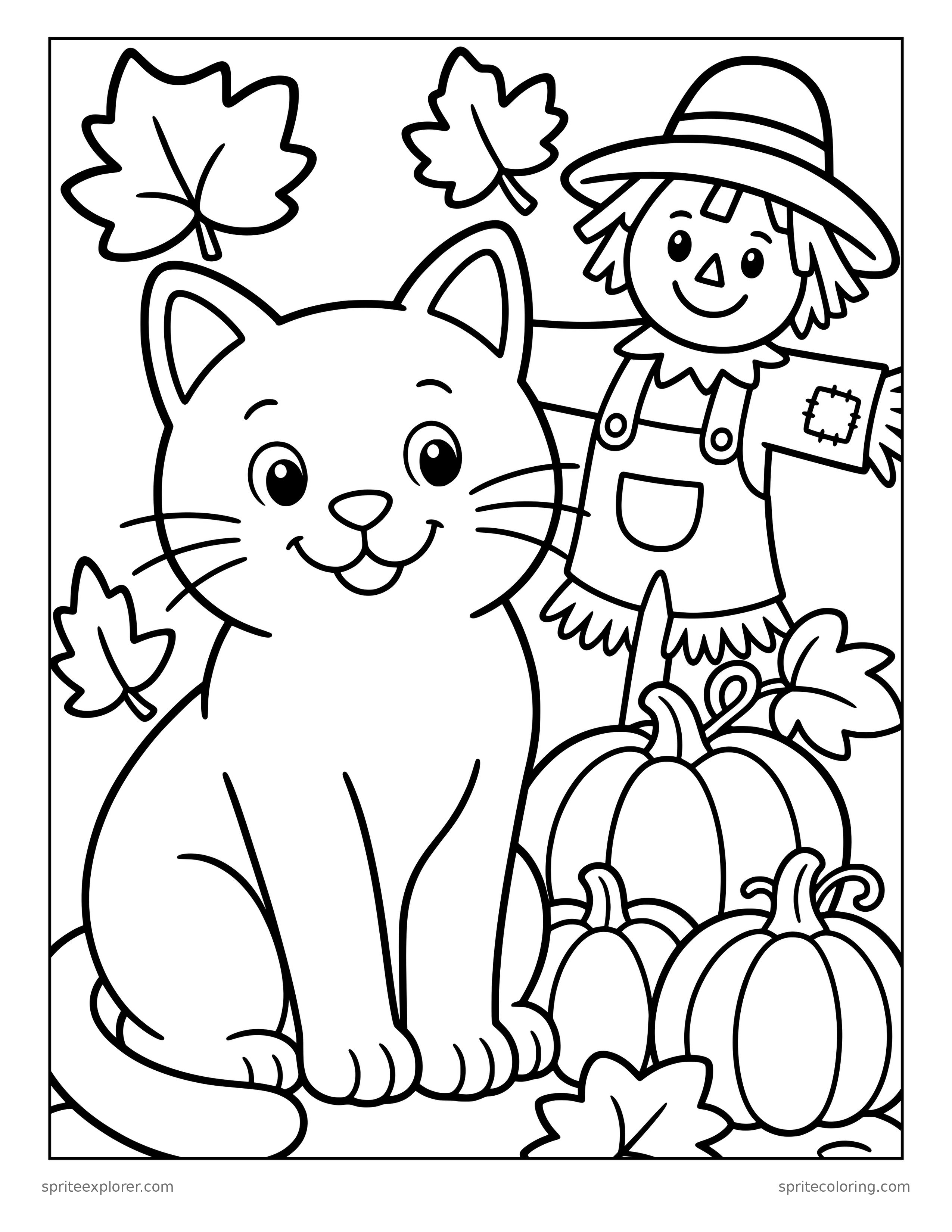 Halloween Cat Pumpkin Patch Coloring Page