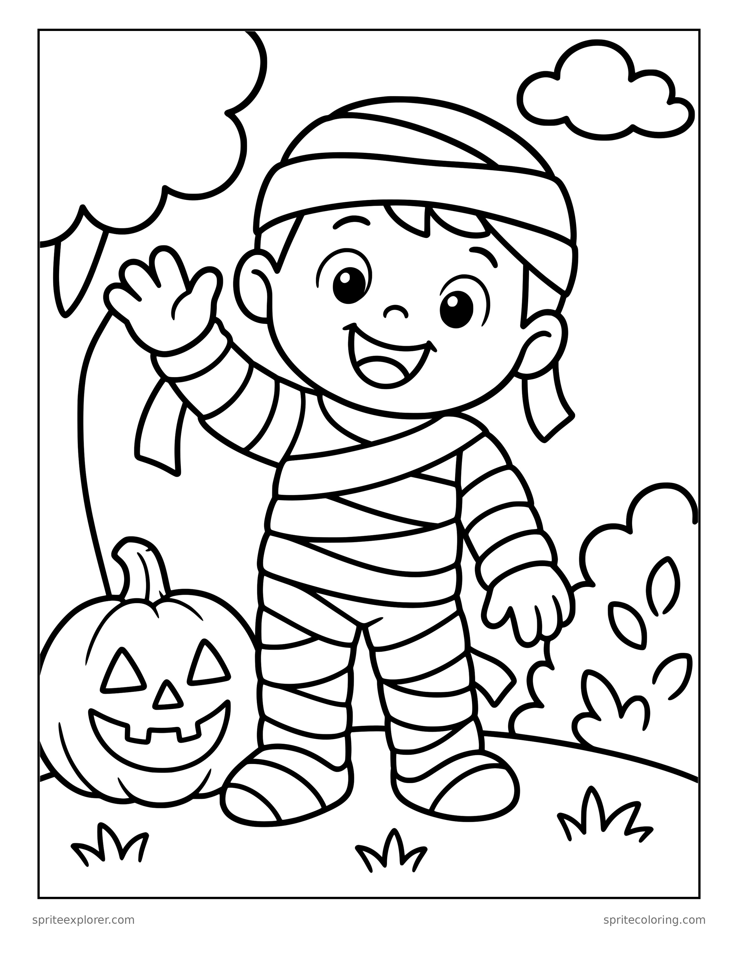 Kid in a Mummy Costume Coloring Page