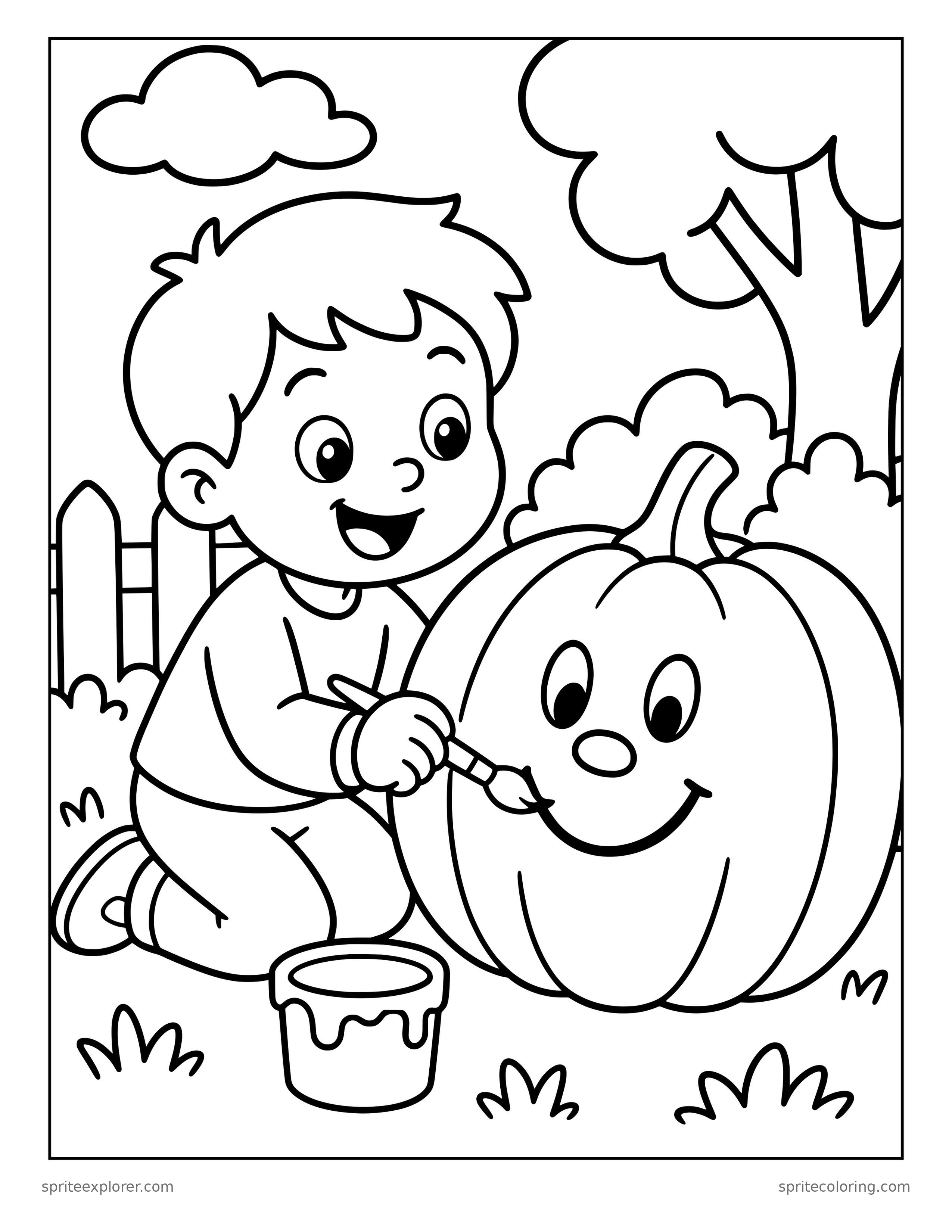 Painting a Pumpkin Coloring Page