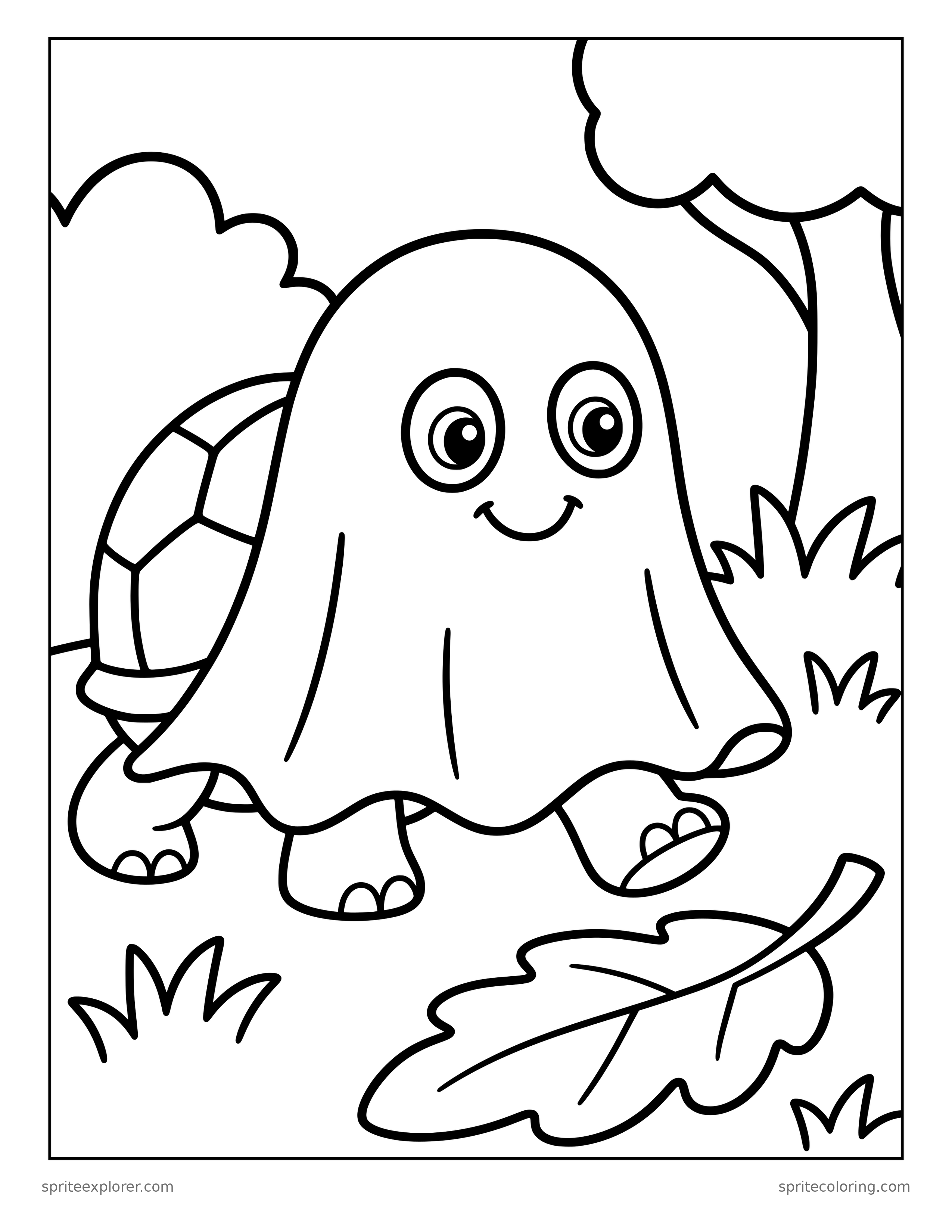 Turtle in a Ghost Costume Coloring Page