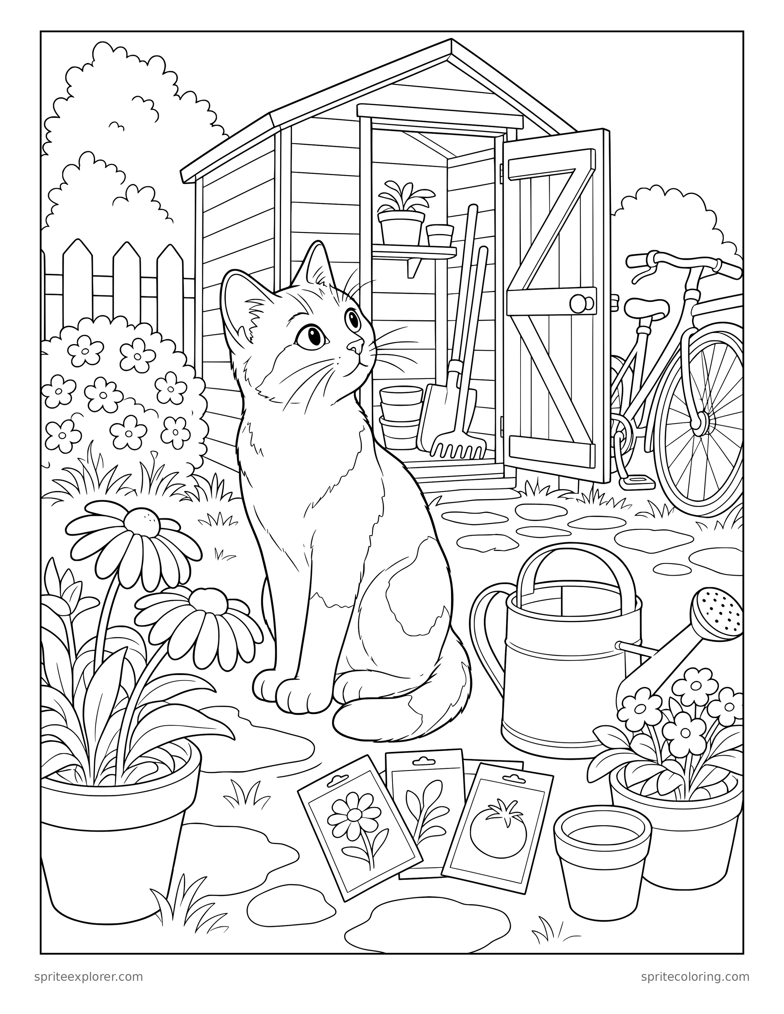 Cat Garden Shed Coloring Page