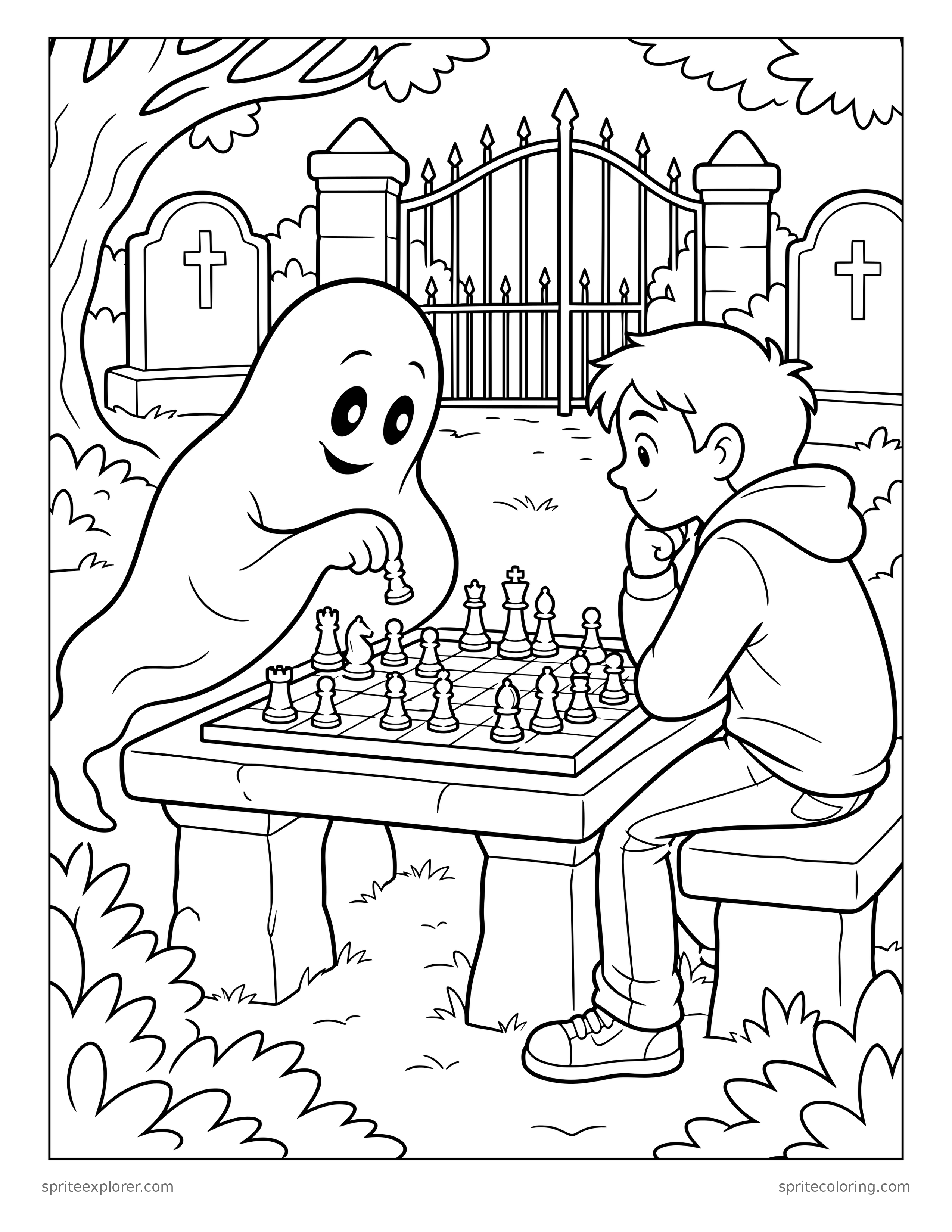 Ghost Chess Game Coloring Page