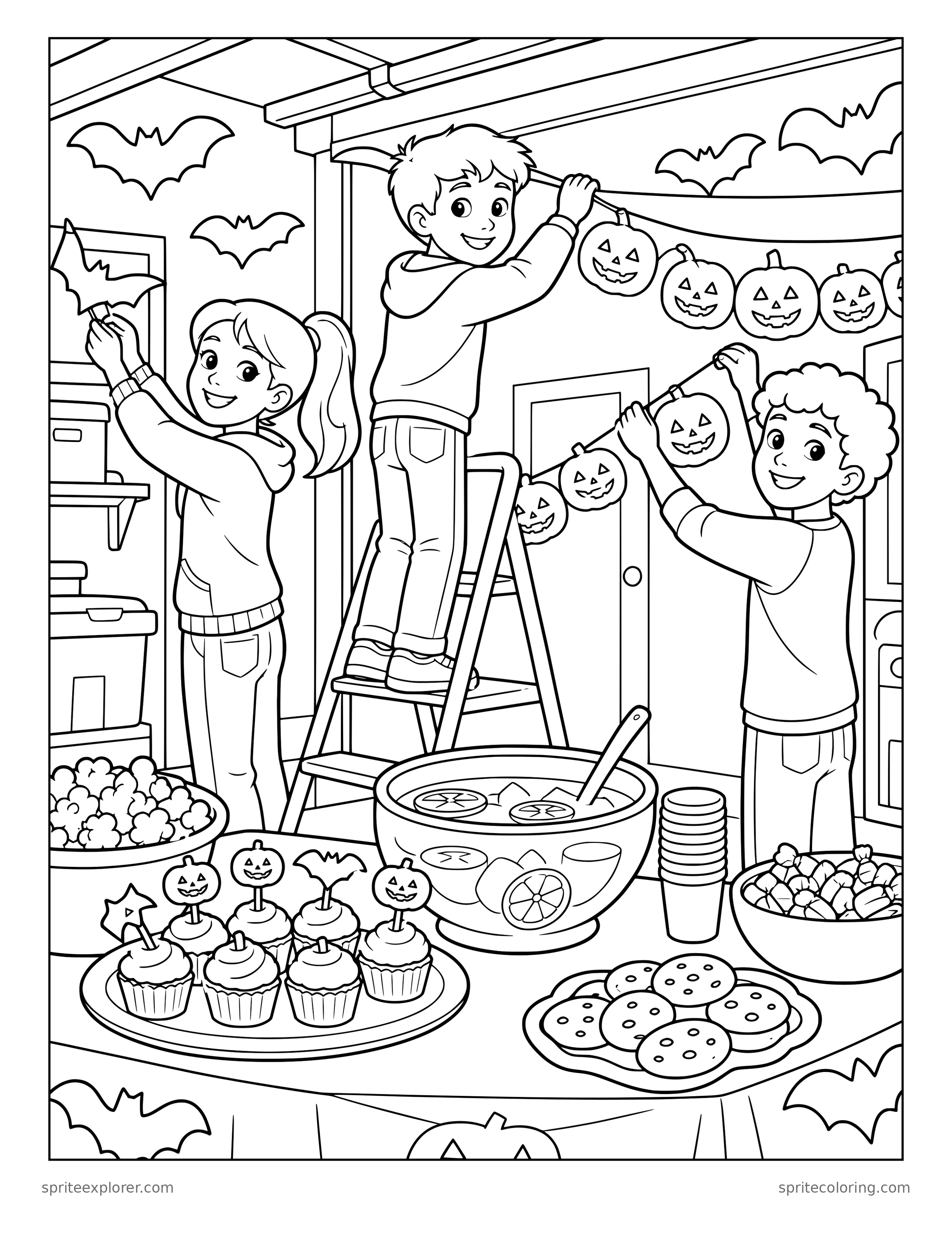 Halloween Party Decorating Coloring Page