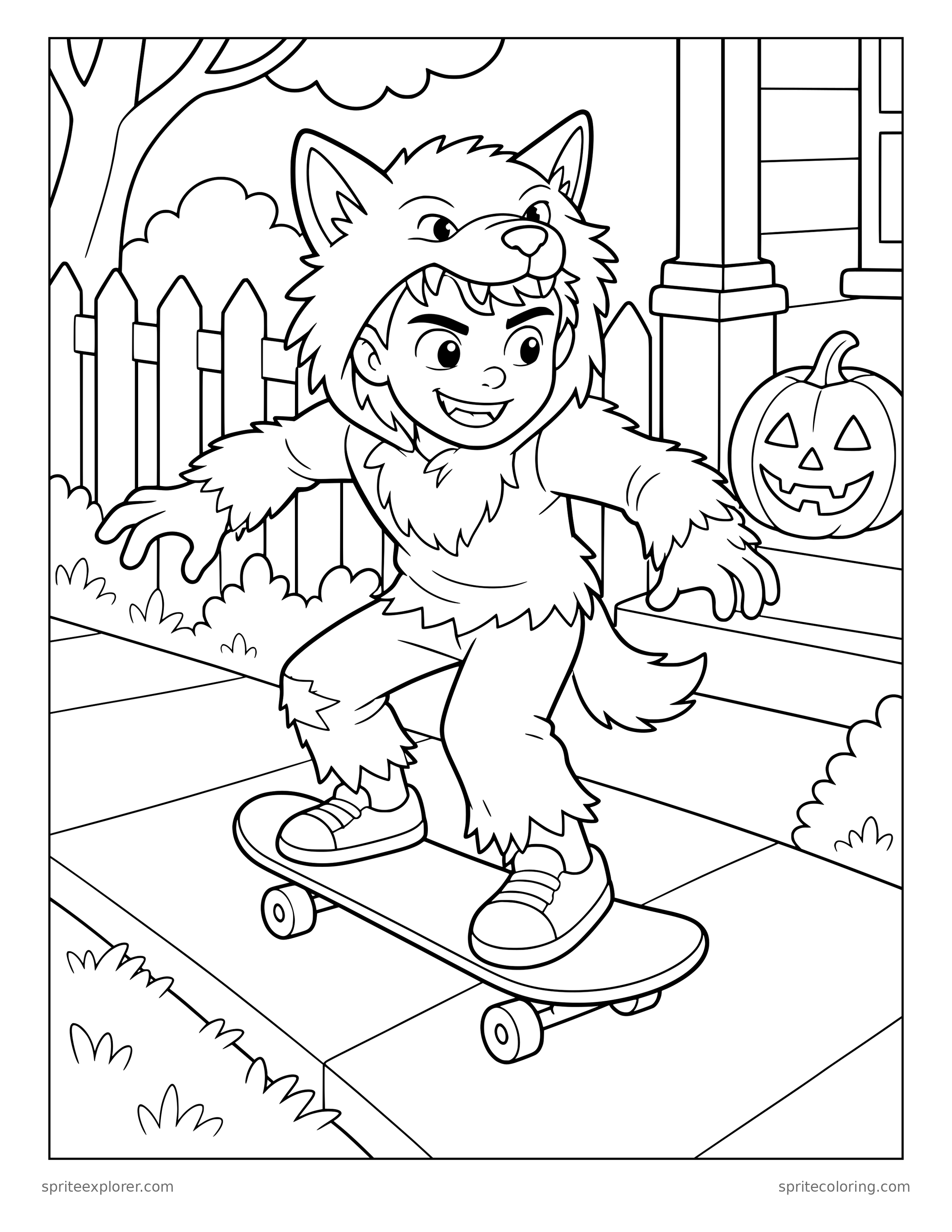 Werewolf Skateboarder Coloring Page