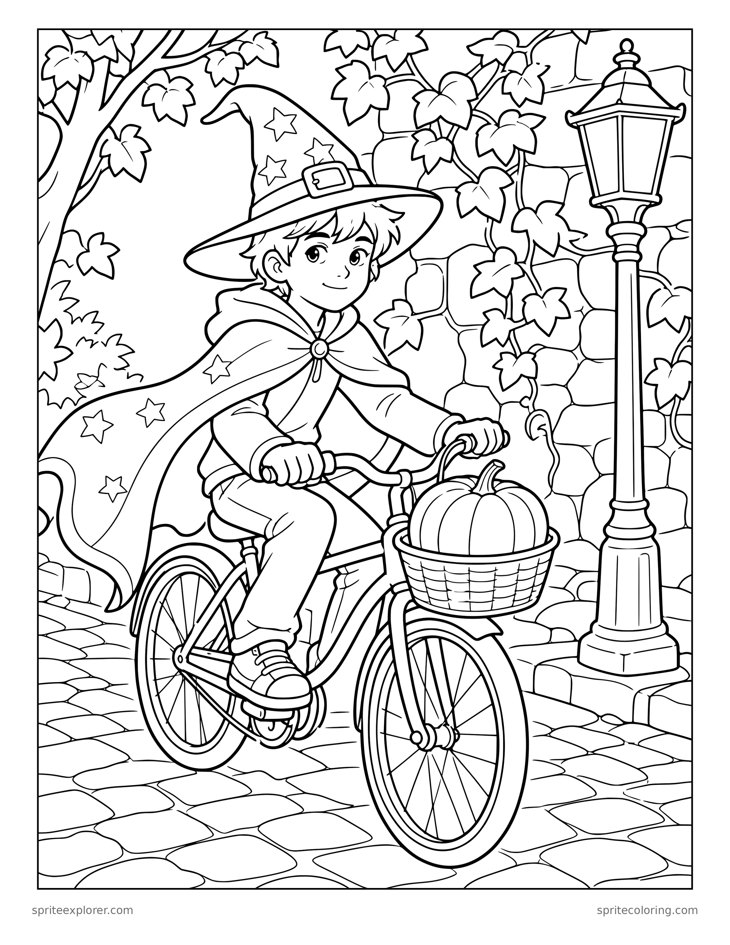 Wizard Bike Ride Coloring Page
