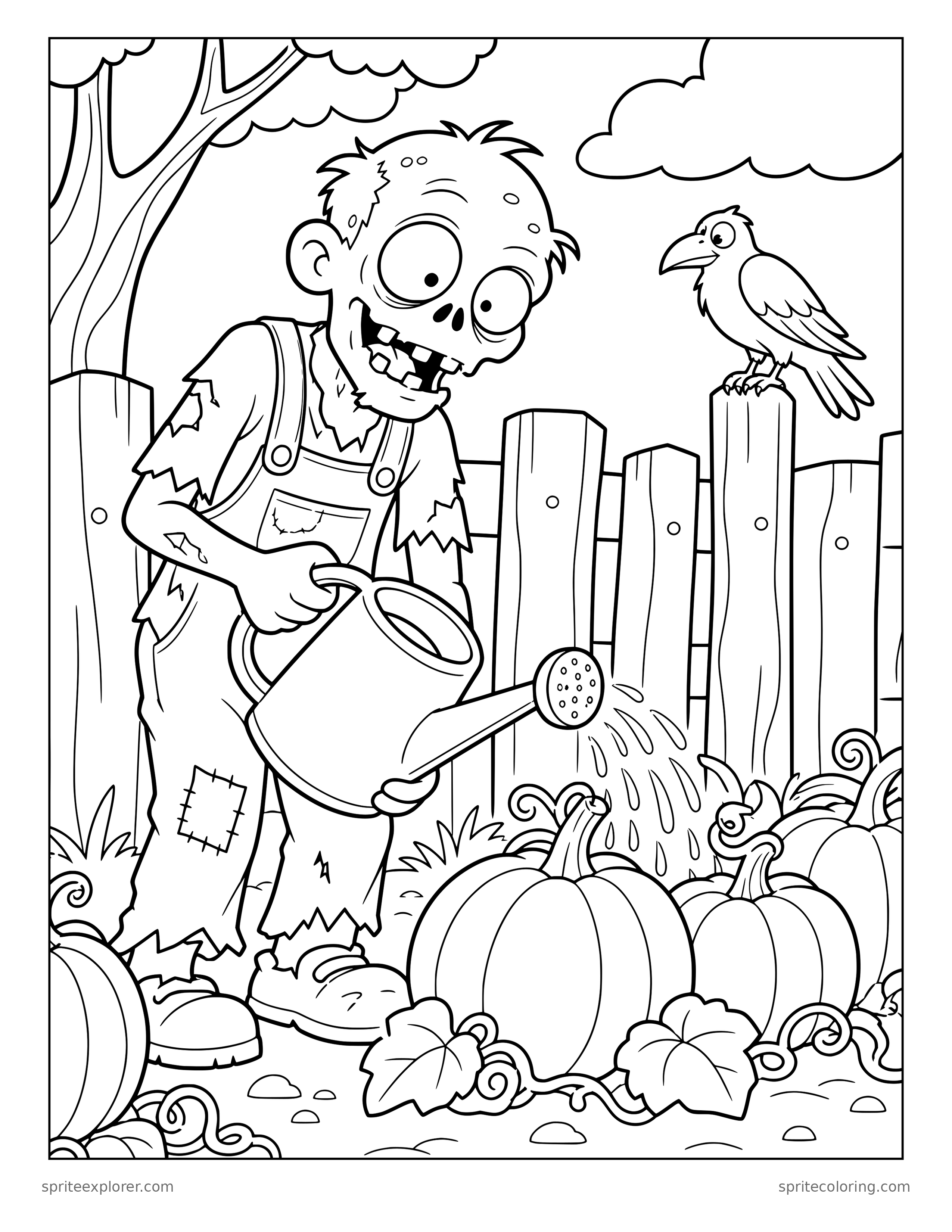 Zombie Gardener Coloring Page