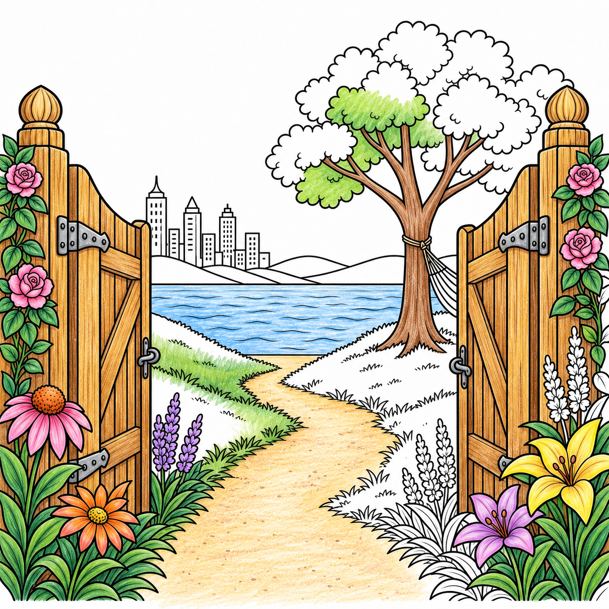 Illustration from The Art of Doing Nothing, a coloring book for adults.