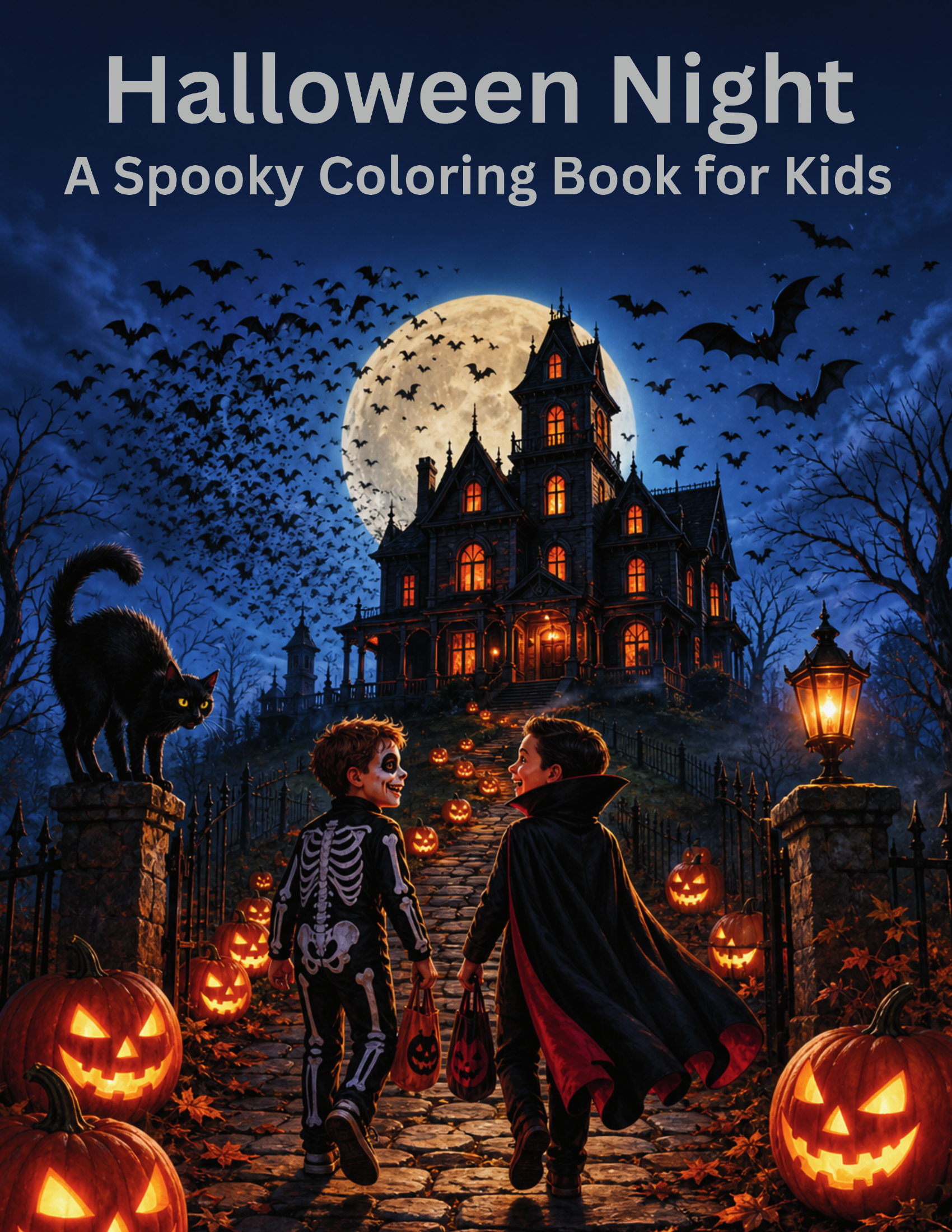 Cover of Halloween Night, a Halloween coloring book for tweens.
