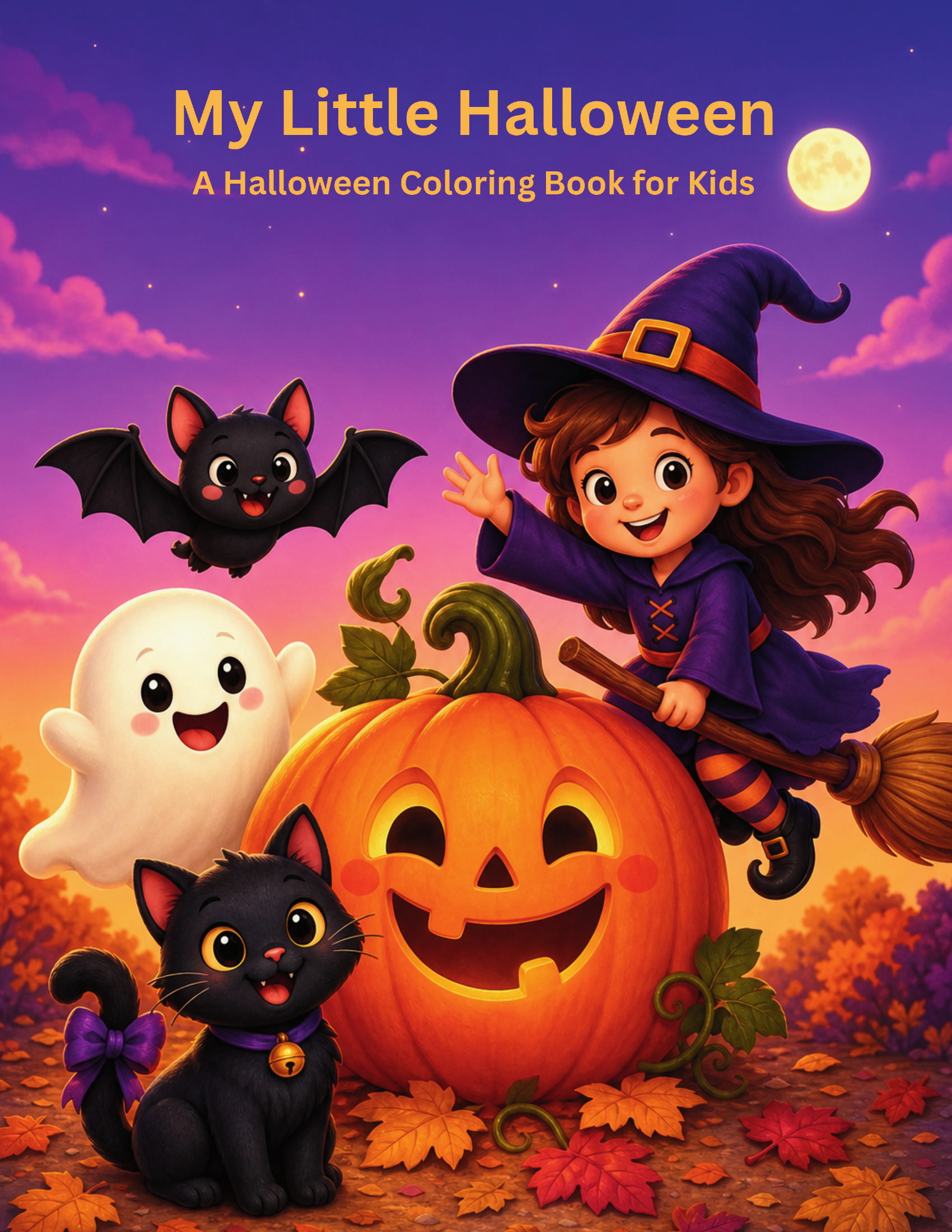 Cover of My Little Halloween, a Halloween coloring book for kids ages 4 to 8.