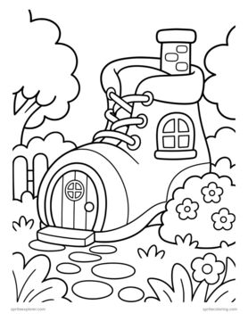 Printable adult coloring page: boot cottage.