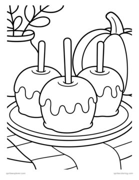 Printable adult coloring page: caramel apples.
