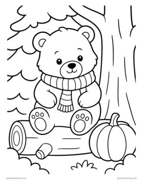 Printable adult coloring page: bear cub in a scarf.