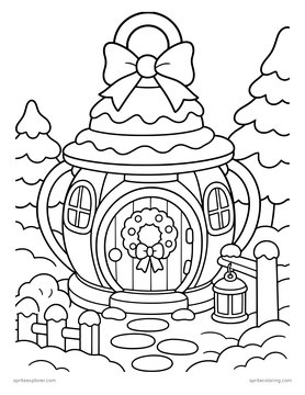 Printable adult coloring page: lantern cottage.