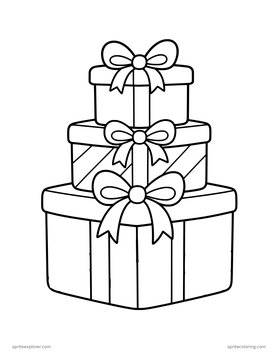 Printable adult coloring page: stack of presents.
