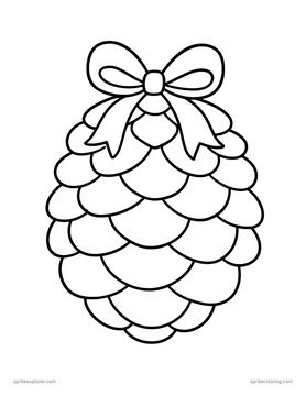 Printable adult coloring page: pinecone with a bow.