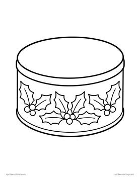 Printable adult coloring page: holly cookie tin.