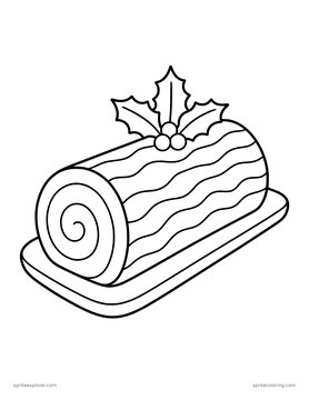 Printable adult coloring page: yule log cake.