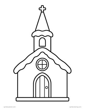Printable adult coloring page: country church.