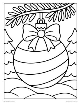Printable Christmas coloring page for kids: big ornament with a bow.