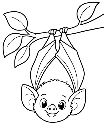 Printable Halloween coloring page for kids: bat hanging upside down.