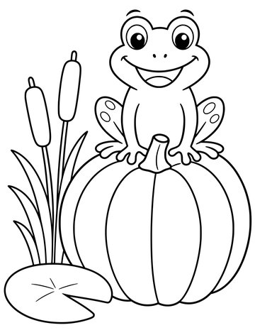 Printable Halloween coloring page for kids: frog on a pumpkin.