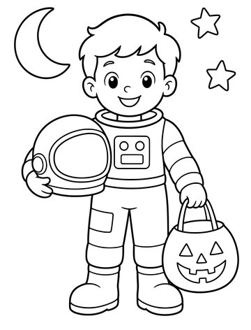 Printable Halloween coloring page for kids: astronaut costume.