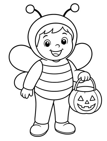 Printable Halloween coloring page for kids: bumblebee costume.