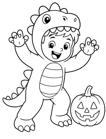 Printable Halloween coloring page for kids: dinosaur costume.