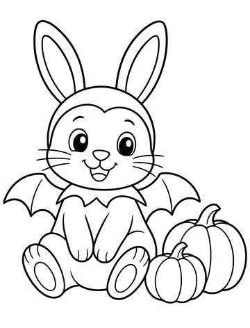 Printable Halloween coloring page for kids: bunny in a bat costume.