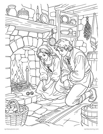 Printable adult coloring page: hazelnuts on the hearth.