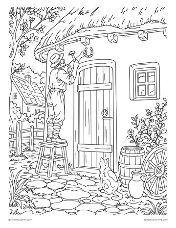 Printable adult coloring page: horseshoe over the door.